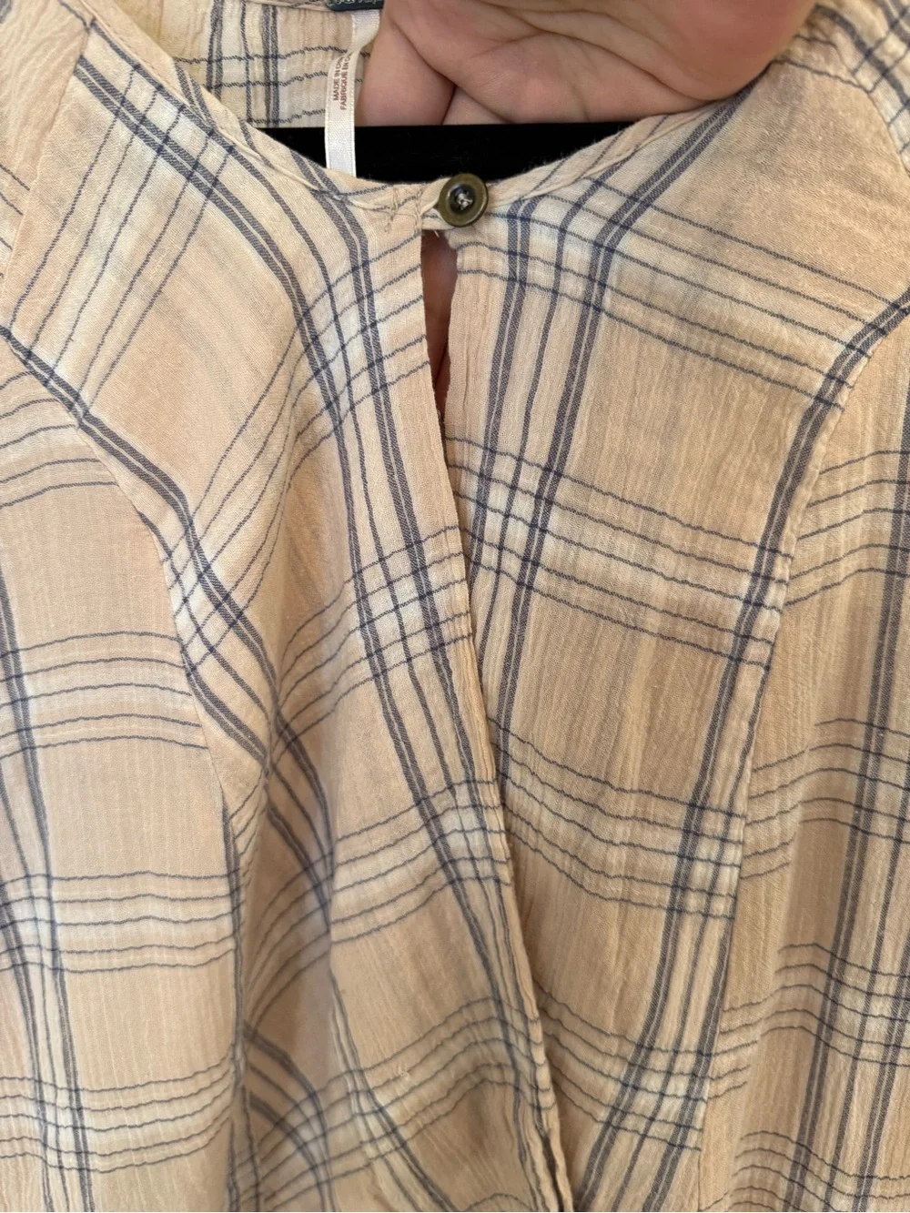 Free People Beige Plaid Lightweight Tiered Dress